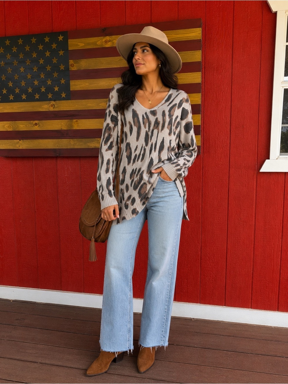 Long sleeve leopard shirt, size large